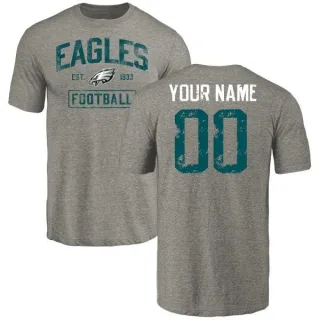 Custom Philadelphia Eagles Gray Distressed Custom Name & Number Tri-Blend T-Shirt