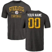 Custom Pittsburgh Steelers Black Distressed Custom Name & Number Tri-Blend T-Shirt