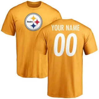 Custom Pittsburgh Steelers Custom Name & Number Logo T-Shirt - Gold