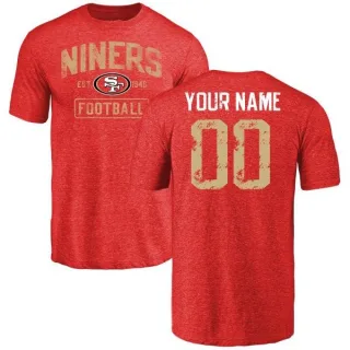 Custom San Francisco 49ers Distressed Custom Name & Number Tri-Blend T-Shirt - Red