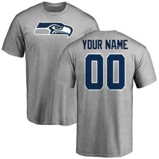 Custom Seattle Seahawks Custom Name & Number Logo T-Shirt - Ash