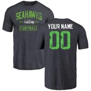 Custom Seattle Seahawks Navy Distressed Custom Name & Number Tri-Blend T-Shirt