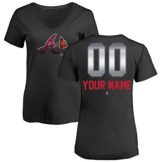 Custom Women's Atlanta Braves Custom Midnight Mascot V-Neck T-Shirt - Black