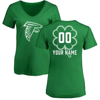 Custom Women's Atlanta Falcons Green St. Patrick's Day Custom Name & Number V-Neck T-Shirt