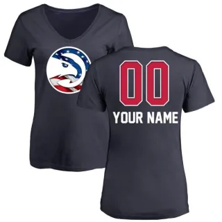 Custom Women's Atlanta Hawks Navy Custom Name and Number Banner Wave V-Neck T-Shirt