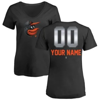 Custom Women's Baltimore Orioles Custom Midnight Mascot V-Neck T-Shirt - Black