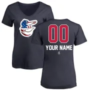 Custom Women's Baltimore Orioles Custom Name and Number Banner Wave V-Neck T-Shirt - Navy