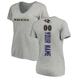 Custom Women's Baltimore Ravens Custom Backer V-Neck T-Shirt - Ash