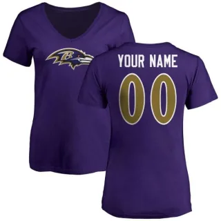 Custom Women's Baltimore Ravens Custom Name & Number Logo V-Neck T-Shirt - Purple