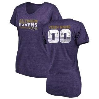 Custom Women's Baltimore Ravens Custom Retro Tri-Blend V-Neck T-Shirt - Purple