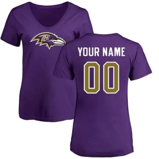 Custom Women's Baltimore Ravens Name & Number Logo Custom Slim Fit T-Shirt - Purple