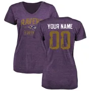 Custom Women's Baltimore Ravens Purple Distressed Custom Name & Number Tri-Blend V-Neck T-Shirt