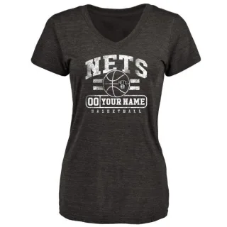 Custom Women's Brooklyn Nets Black Custom Baseline Tri-Blend T-Shirt