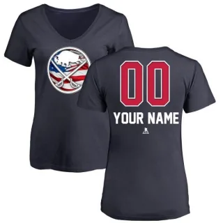 Custom Women's Buffalo Sabres Custom Name and Number Banner Wave V-Neck T-Shirt - Navy