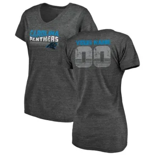 Custom Women's Carolina Panthers Custom Retro Tri-Blend V-Neck T-Shirt - Black