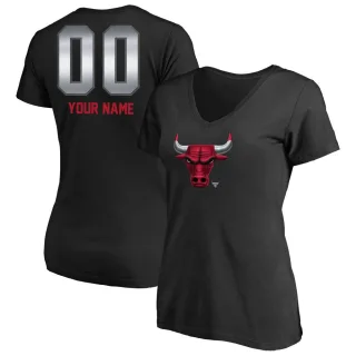 Custom Women's Chicago Bulls Black Custom Midnight Mascot T-Shirt