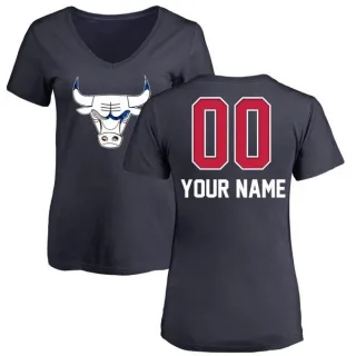 Custom Women's Chicago Bulls Navy Custom Name and Number Banner Wave V-Neck T-Shirt