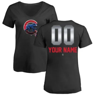 Custom Women's Chicago Cubs Custom Midnight Mascot V-Neck T-Shirt - Black