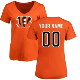 Custom Women's Cincinnati Bengals Custom Name & Number Logo Slim Fit T-Shirt - Orange