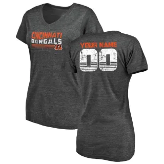 Custom Women's Cincinnati Bengals Custom Retro Tri-Blend V-Neck T-Shirt - Black