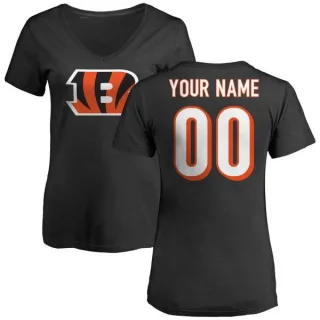 Custom Women's Cincinnati Bengals Name & Number Logo Custom Slim Fit T-Shirt - Black