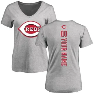 Custom Women's Cincinnati Reds Custom Backer Slim Fit T-Shirt - Ash