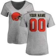 Custom Women's Cleveland Browns Custom Name & Number Logo Slim Fit T-Shirt - Ash