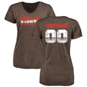 Custom Women's Cleveland Browns Custom Retro Tri-Blend V-Neck T-Shirt - Brown