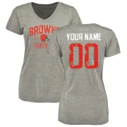 Custom Women's Cleveland Browns Heather Gray Distressed Custom Name & Number Tri-Blend V-Neck T-Shirt