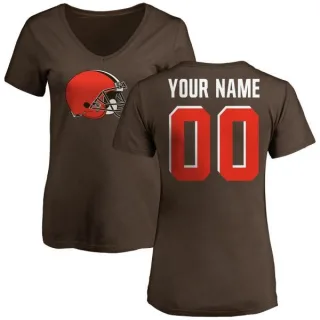 Custom Women's Cleveland Browns Name & Number Logo Custom Slim Fit T-Shirt - Brown