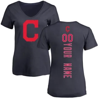 Custom Women's Cleveland Indians Custom Backer Slim Fit T-Shirt - Navy