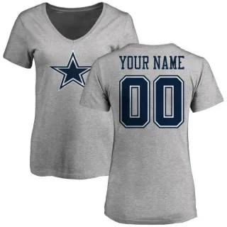 Custom Women's Dallas Cowboys Custom Name & Number Logo T-Shirt - Ash