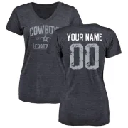 Custom Women's Dallas Cowboys Distressed Custom Name & Number Tri-Blend V-Neck T-Shirt - Navy