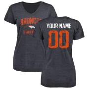 Custom Women's Denver Broncos Navy Distressed Custom Name & Number Tri-Blend V-Neck T-Shirt