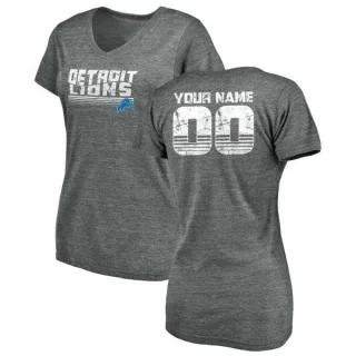 Custom Women's Detroit Lions Custom Retro Tri-Blend V-Neck T-Shirt - Heathered Gray