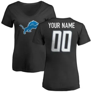 Custom Women's Detroit Lions Name & Number Logo Custom Slim Fit T-Shirt - Black