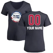 Custom Women's Detroit Pistons Navy Custom Name and Number Banner Wave V-Neck T-Shirt