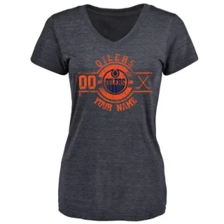 Custom Women's Edmonton Oilers Custom Insignia Tri-Blend V-Neck T-Shirt - Navy