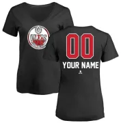 Custom Women's Edmonton Oilers Custom Name and Number Banner Wave V-Neck T-Shirt - Black