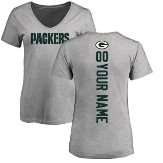 Custom Women's Green Bay Packers Custom Backer V-Neck T-Shirt - Ash