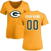 Custom Women's Green Bay Packers Custom Name & Number Logo Slim Fit T-Shirt - Gold