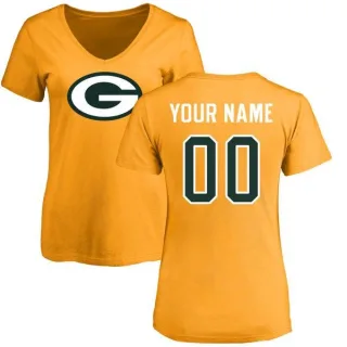 Custom Women's Green Bay Packers Custom Name & Number Logo Slim Fit T-Shirt - Gold