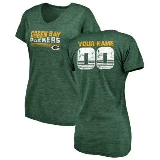 Custom Women's Green Bay Packers Custom Retro Tri-Blend V-Neck T-Shirt - Green