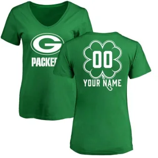 Custom Women's Green Bay Packers Green St. Patrick's Day Custom Name & Number V-Neck T-Shirt