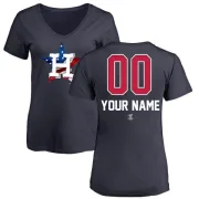 Custom Women's Houston Astros Custom Name and Number Banner Wave V-Neck T-Shirt - Navy