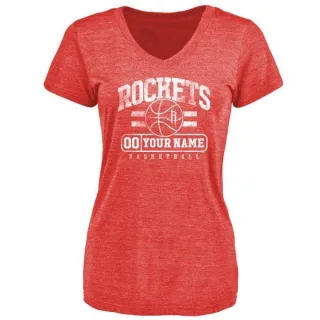 Custom Women's Houston Rockets Red Custom Baseline Tri-Blend T-Shirt