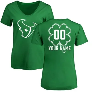 Custom Women's Houston Texans Green St. Patrick's Day Custom Name & Number V-Neck T-Shirt