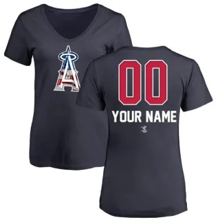 Custom Women's Los Angeles Angels Custom Name and Number Banner Wave V-Neck T-Shirt - Navy