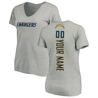 Custom Women's Los Angeles Chargers Custom Name & Number Slim Fit V-Neck T-Shirt - Heather Gray