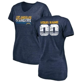 Custom Women's Los Angeles Chargers Custom Retro Tri-Blend V-Neck T-Shirt - Navy